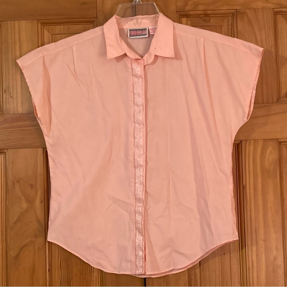 NWOT Picture Perfect Vintage 70s 80s Top Short Sleeve Blouse Pink Size 12